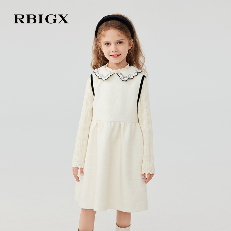 RBIGX瑞比克童装2025冬季新款羊毛混纺小香风无袖撞色礼服连衣裙