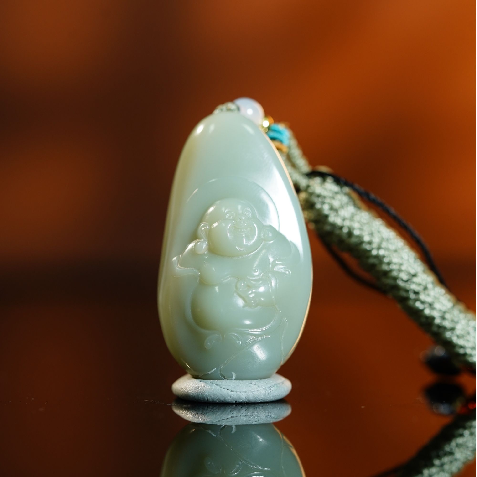 和田玉俄碧鸭蛋青笑口常开挂件 34.82g L251027005 