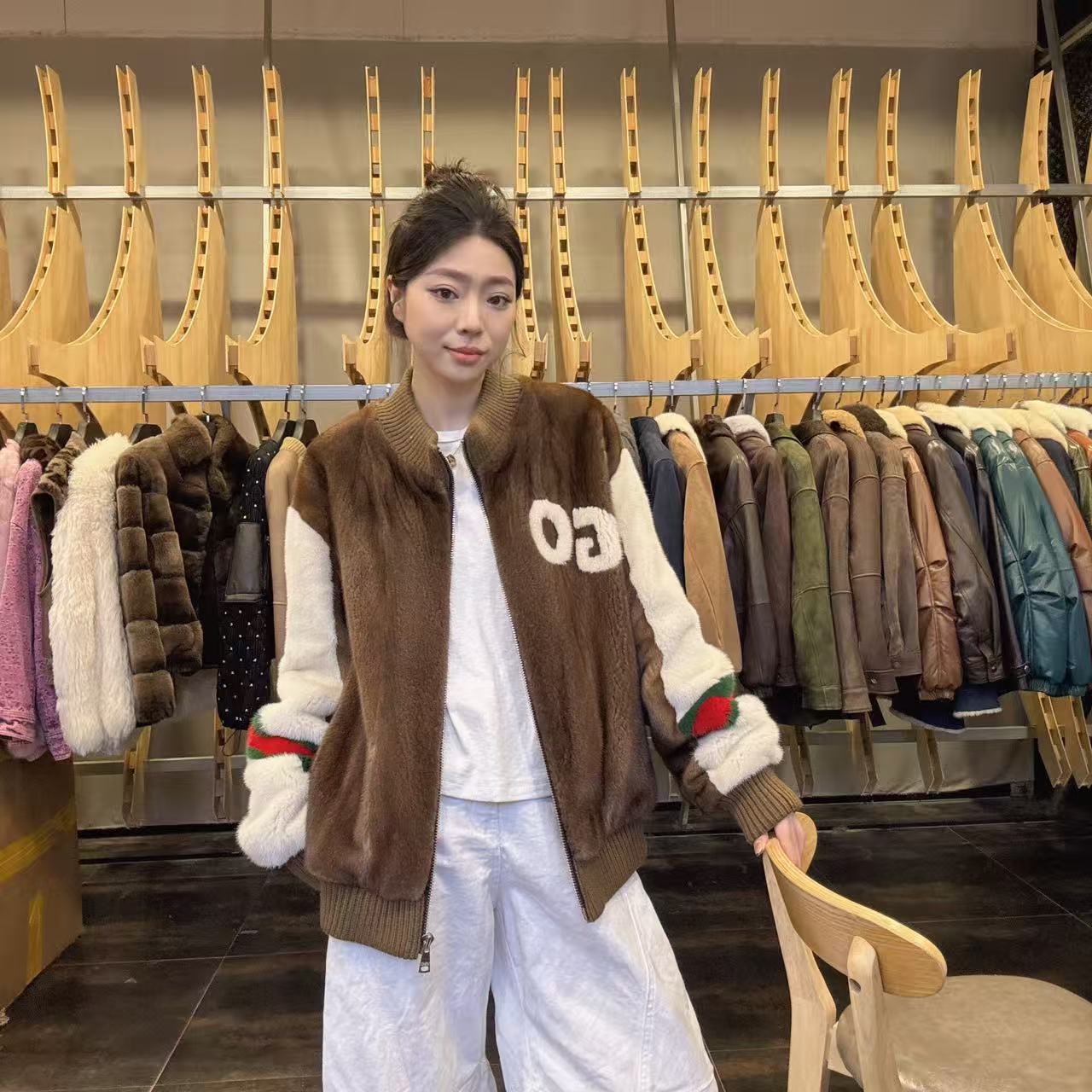 【P.T FUR】咖色 新款时尚百搭洋气水貂外套-66089