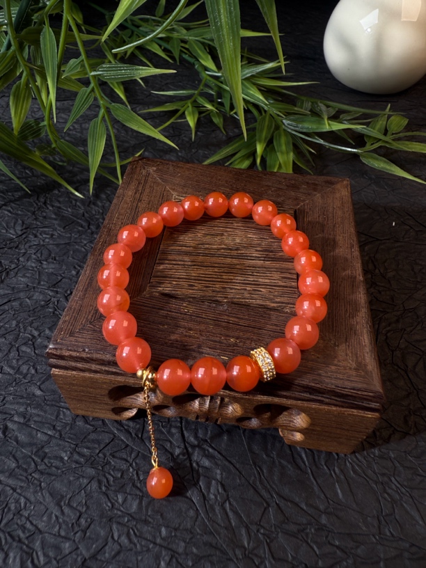 【盛仟珠宝】丹青/南红单圈手串7-8mm珠径色彩斑斓冰红玛瑙手串nh05