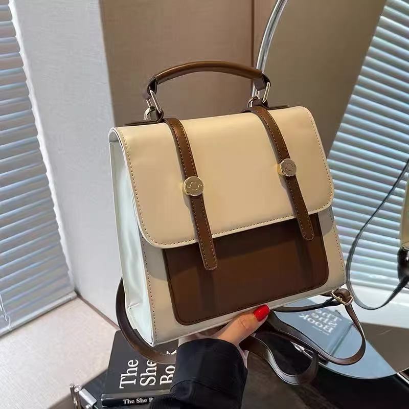 2024新款复古简约时尚洋气纯色金属扣手提小众双肩背包