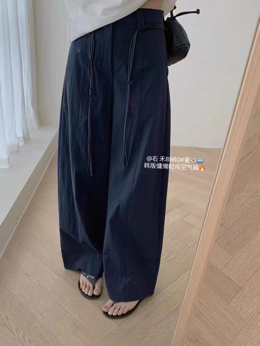 高级感气质百搭夏季薄款宽松阔腿显瘦女镰刀休闲裤送腰带