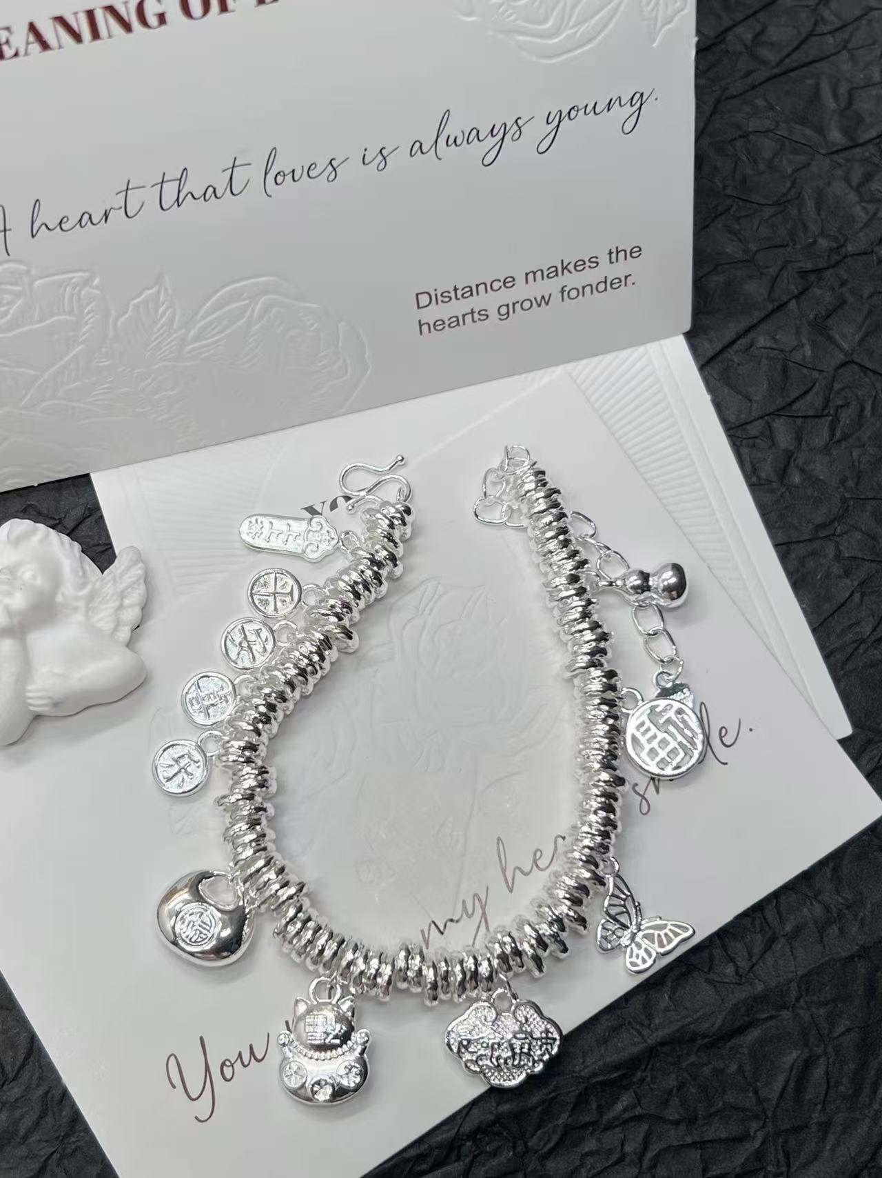 足银手链 民族风福袋招财猫平安喜乐百搭优雅多宝手链