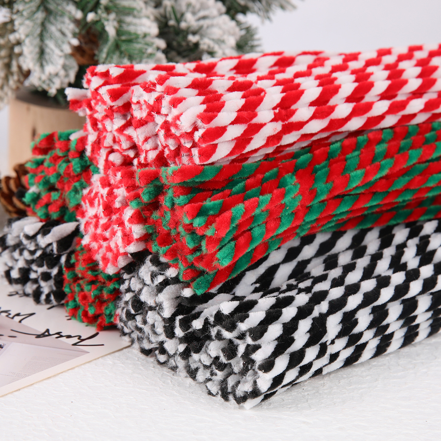 红绿色圣诞扭扭棒双拼花艺材料手工diy花束装饰挂件节日氛围资材