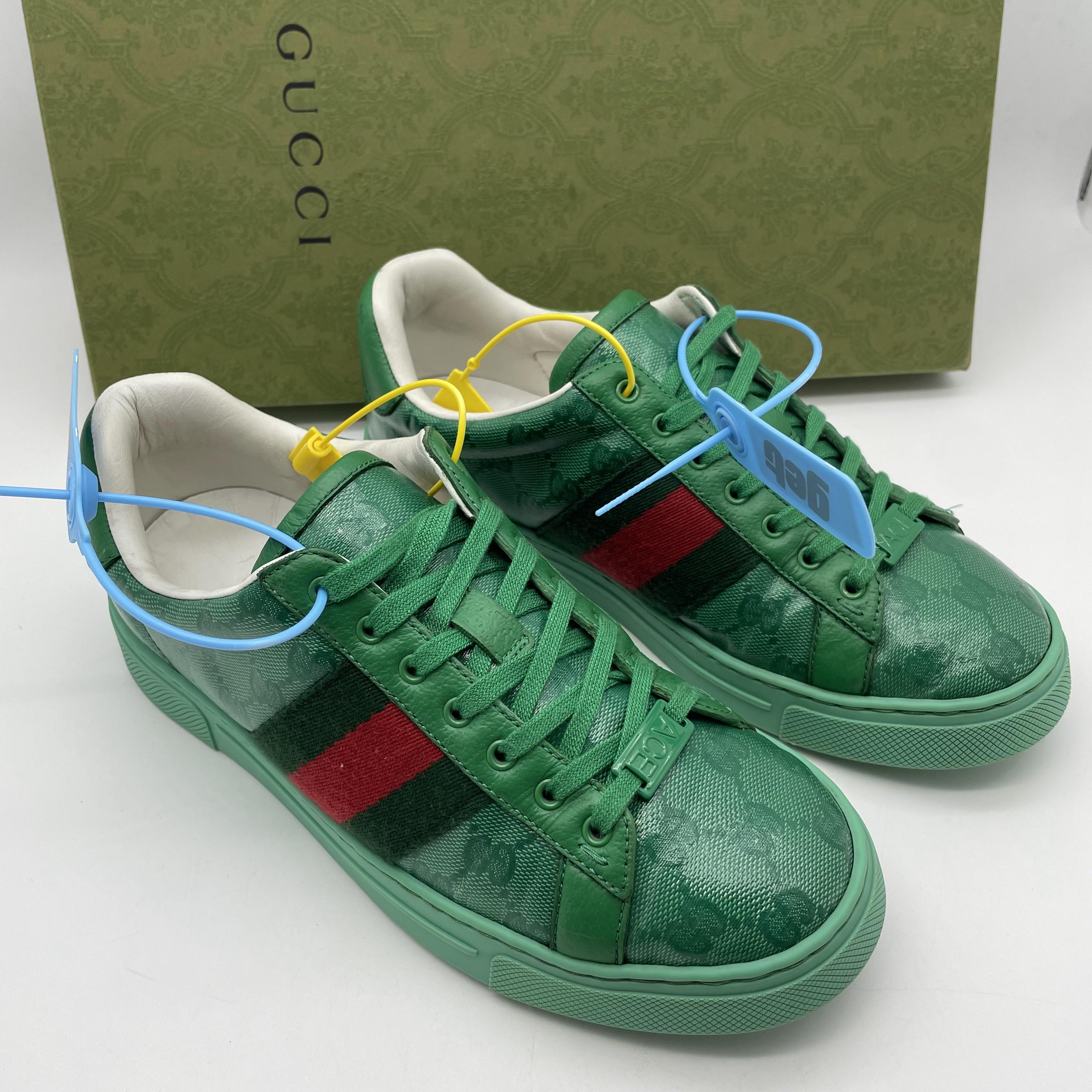 95新 GUCCI/古驰 39欧码/绿色双G时尚休闲男士低帮潮流舒适板鞋
