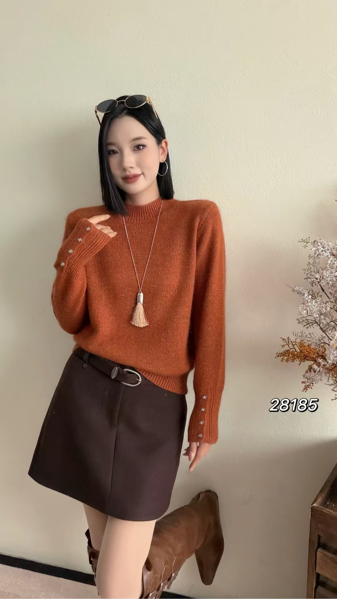 常规款水洗厚款宽松型圆领衫时尚百搭毛衣女装气质半高领纯色秋冬