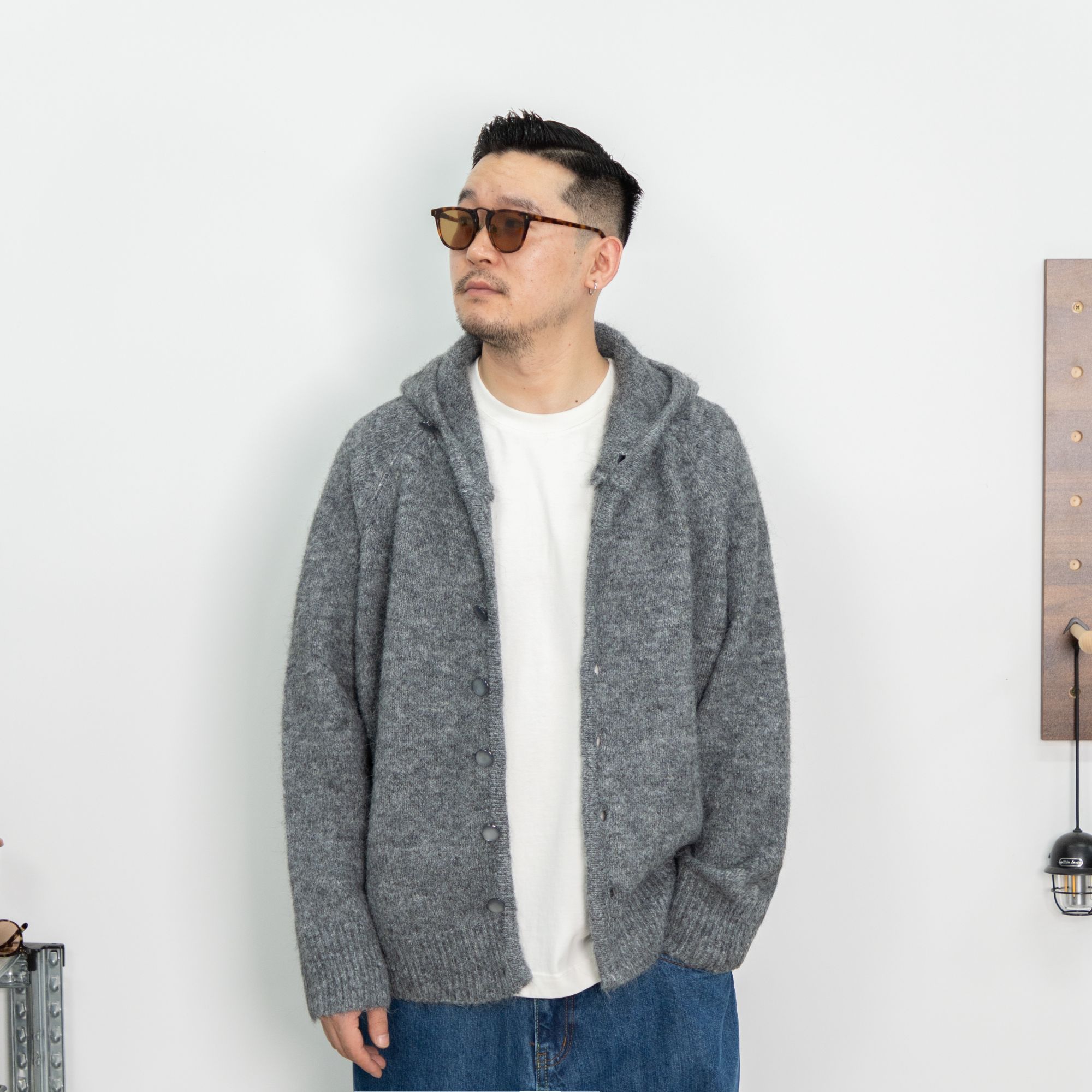 25FW秋冬季羊毛混纺连帽毛衣外套简约老钱风开衫加厚休闲宽松百搭