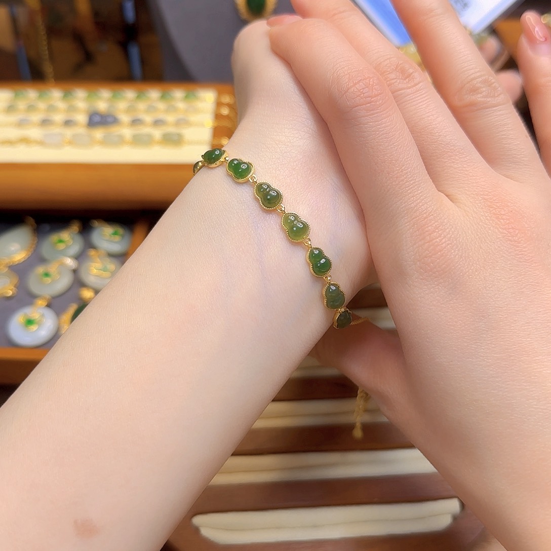 和田玉手链银S925镀金镶嵌