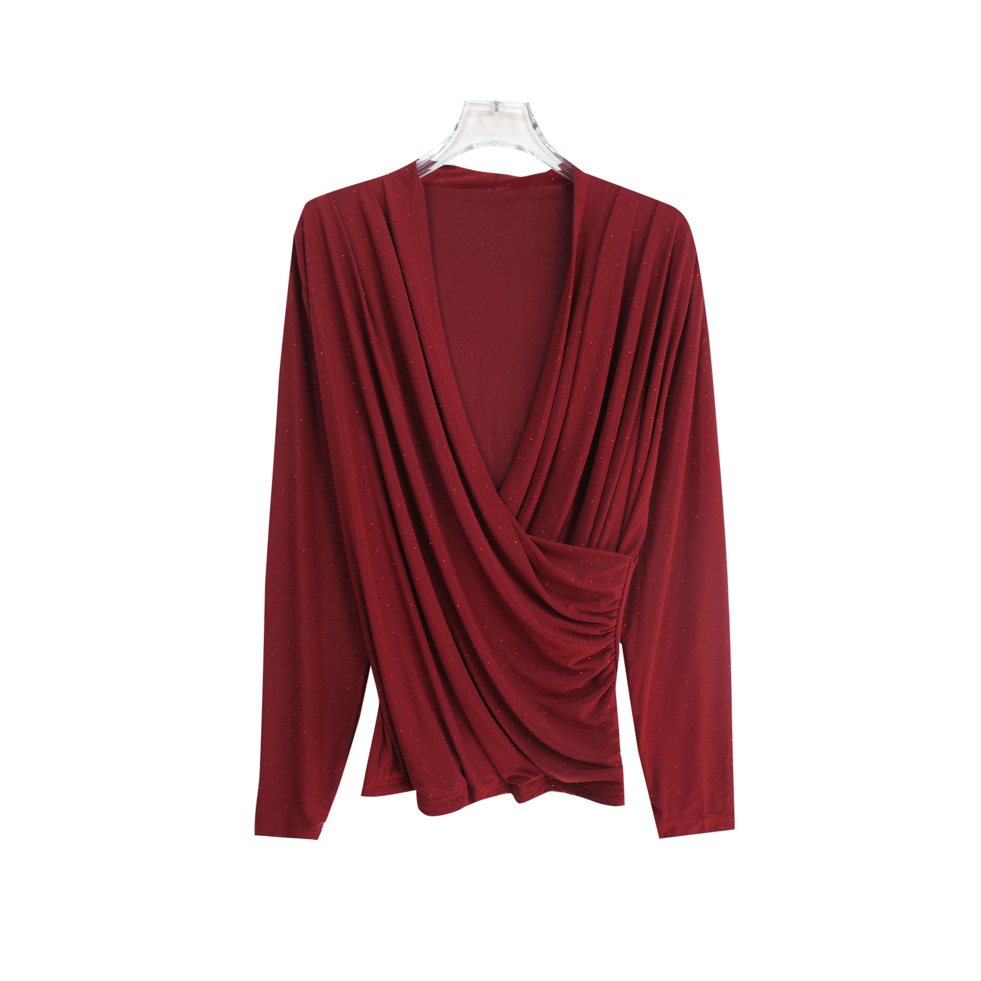 轻奢纯色简约高级感交叉褶皱修身长袖T恤S4613