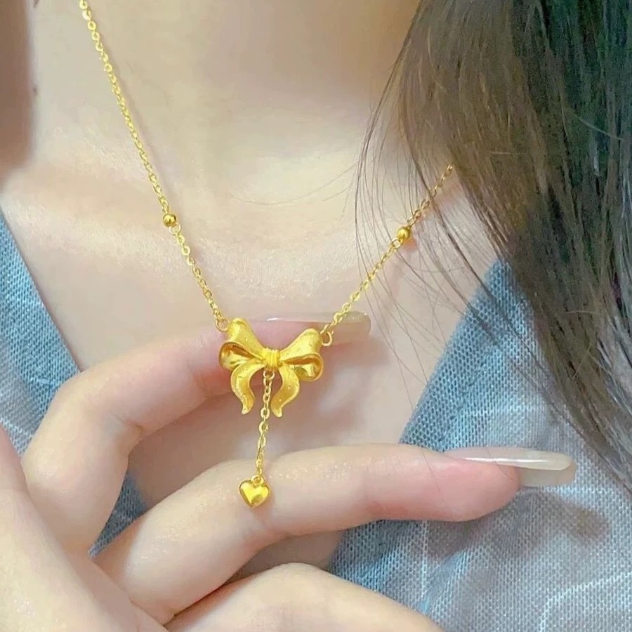 铜合金项链 铜合金项链铜合金项链蝴蝶结套链流苏女生时尚锁骨链
