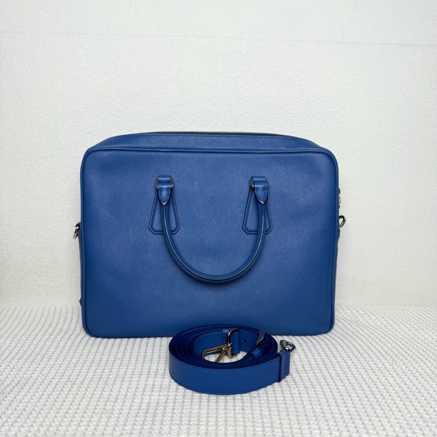 95新 Prada/普拉达 5829/经典时尚商务蓝色全皮公文包