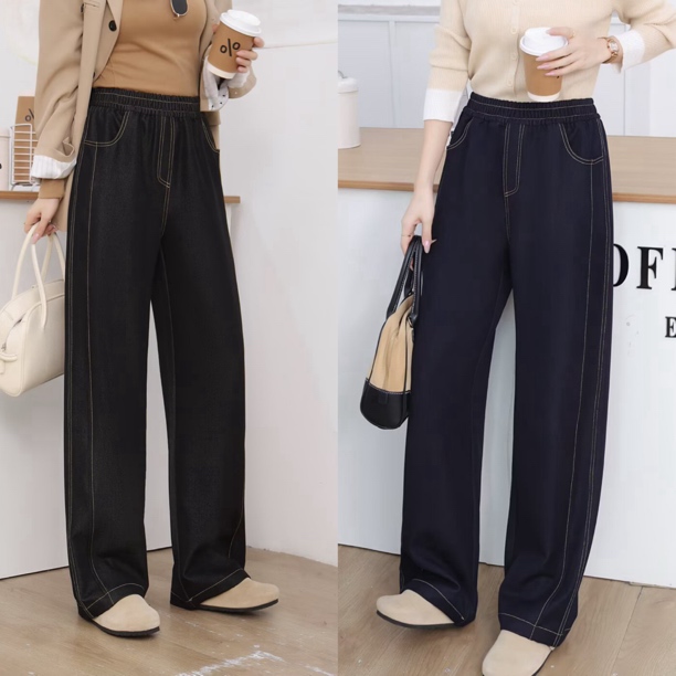 YueBeiLa/月贝拉大码秋季新款明线窄版阔腿直筒裤休闲百搭长裤女