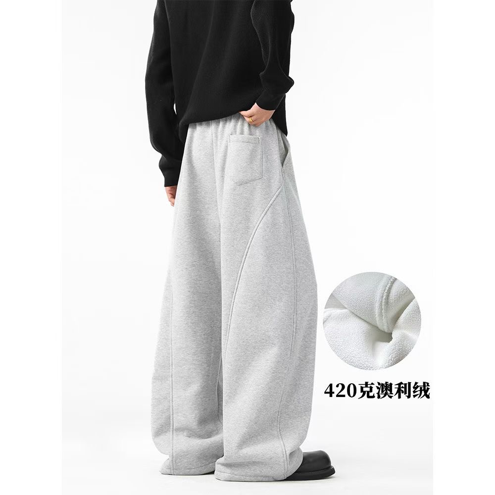 25基础纯色垂感直筒运动休闲卫裤男女新款情侣阔腿弯刀裤-TH25327