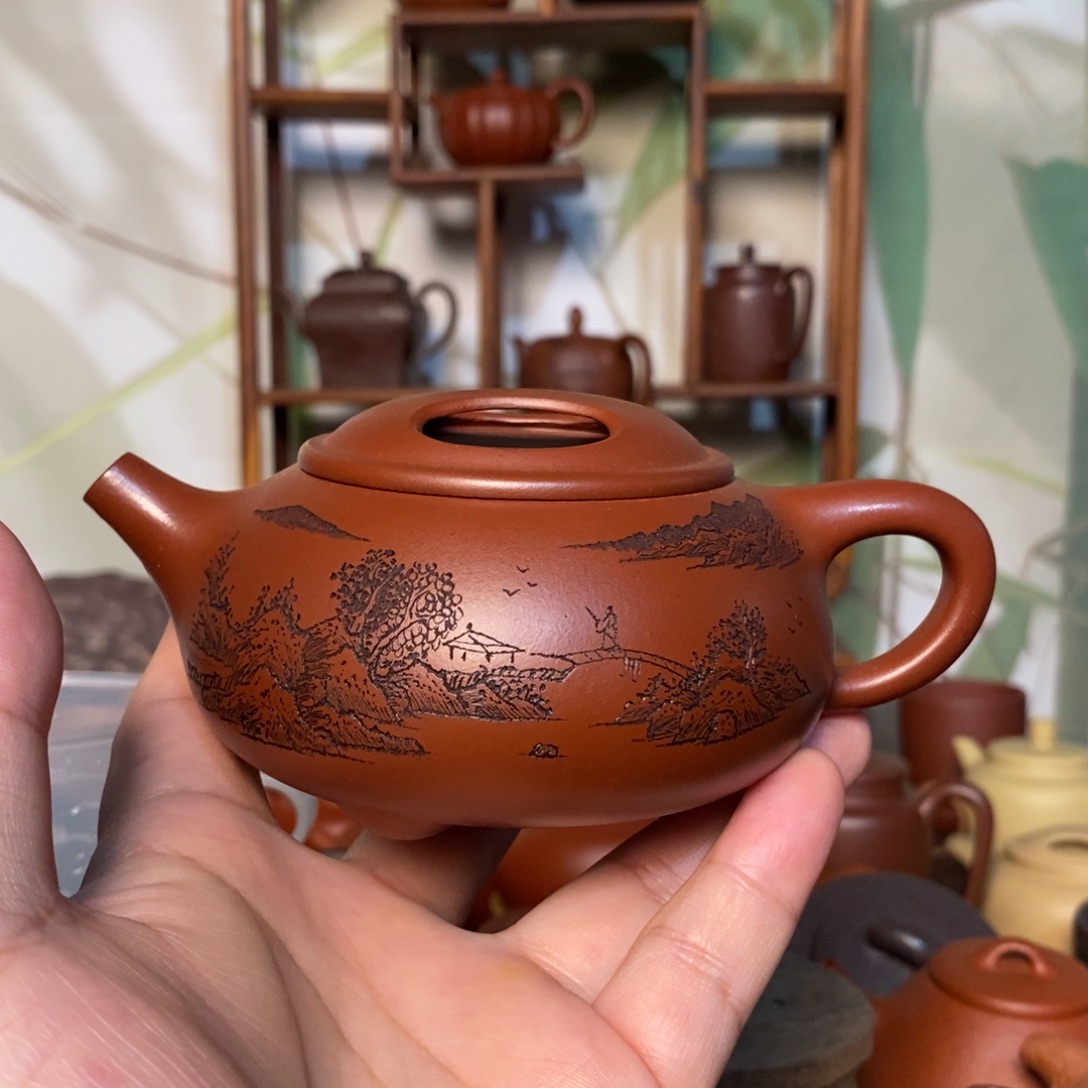茶壶紫砂精工半手牛盖石瓢