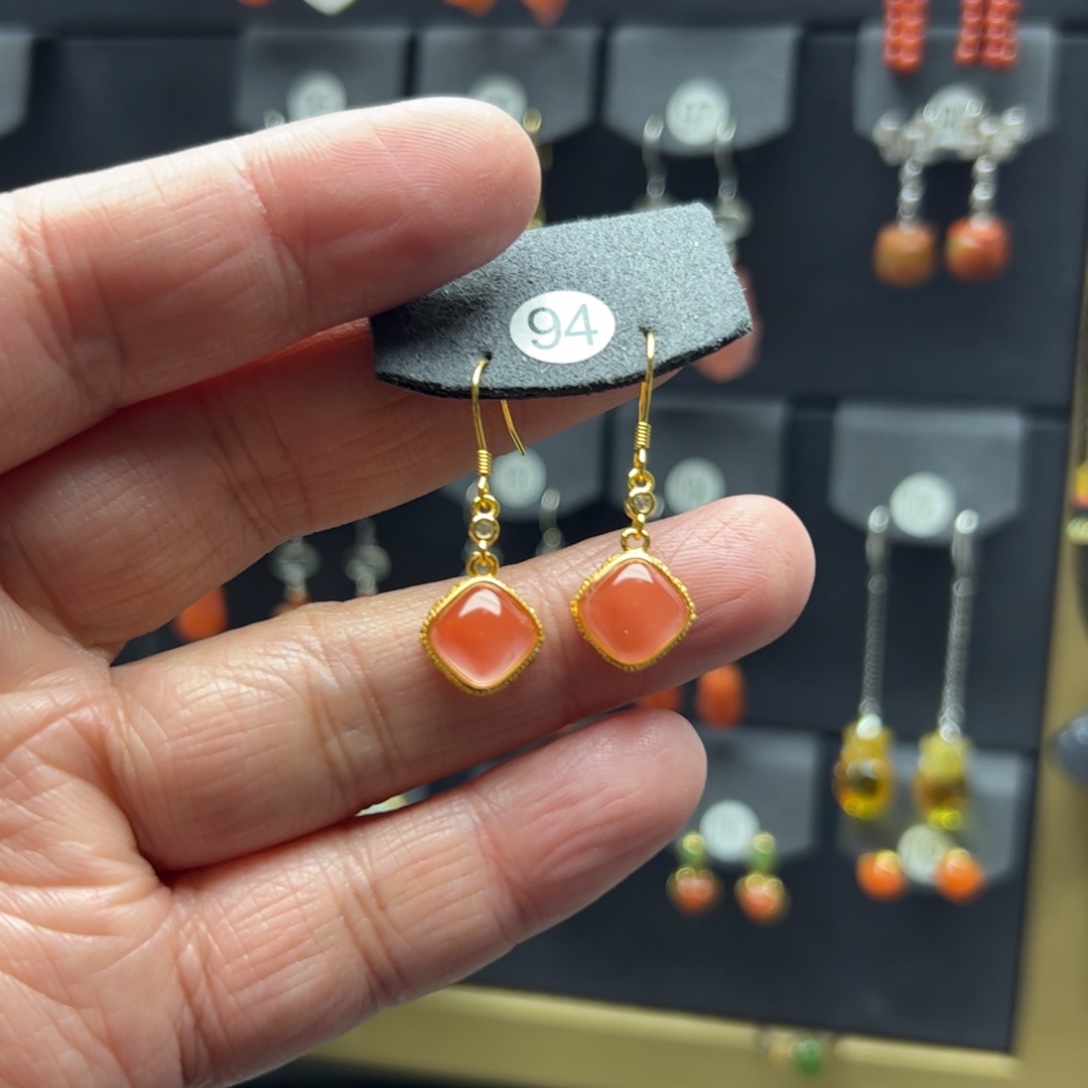 M***n南红玛瑙银S925镶嵌耳饰