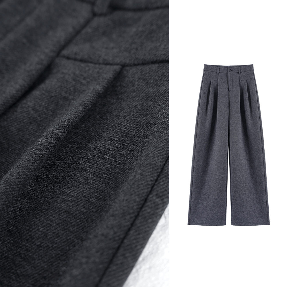 奢适冬季新款醋酸羊 毛直筒裤女高腰宽松加厚弹力防寒保暖裤2789