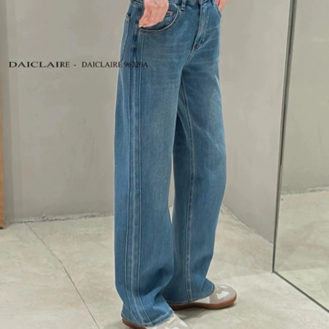 代嘉儿96220A女2025早春高腰显瘦蓝色直筒阔腿裤
