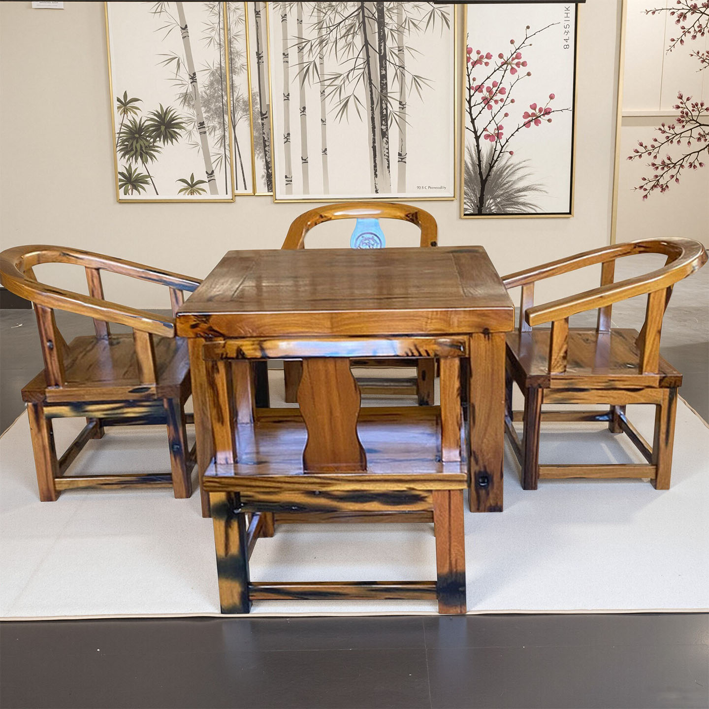 老船木坤甸木餐桌椅组合家用新中式方形桌子简约民俗餐厅实木家具