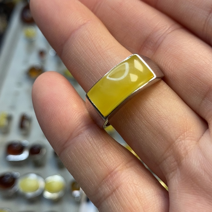 琥珀银S925镶嵌戒指