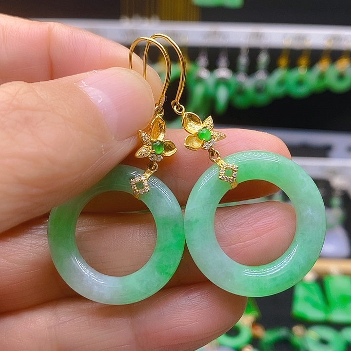 翡翠耳饰18K金镶嵌耳坠