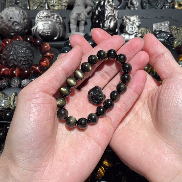 黑曜岩手串未镶嵌花****