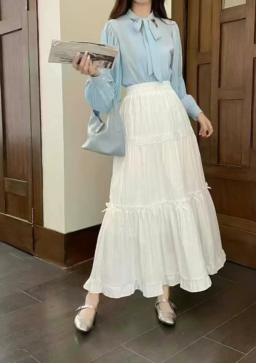 春季蕾丝蝴蝶结半身裙立体花边高腰裙A字半裙法式显瘦HJ-1541