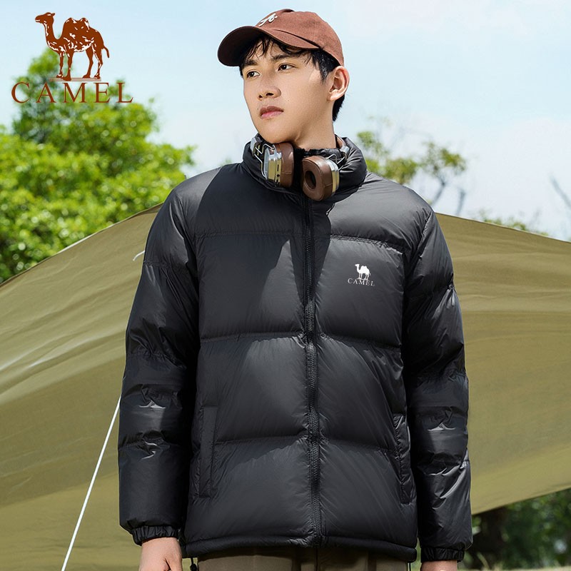 骆驼街火山羽绒服男士轻薄时尚立领国标50绒黑色白鸭绒外套男女款