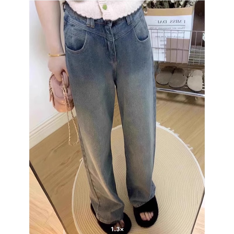 星空纹设计感怀旧牛仔裤女高级感宽松梨型身材高腰显瘦垂感拖地裤