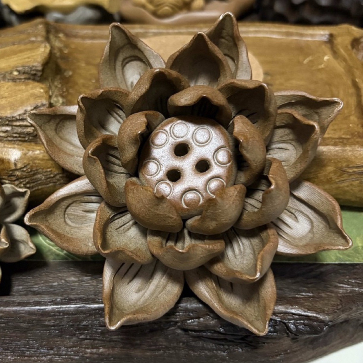 纯手工手捏复古摆件香插大莲花