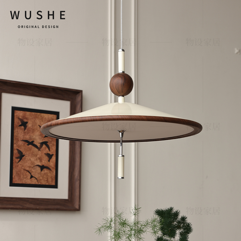 法式中古原木奶油风茶室风铃吊灯餐厅灯高级感房间侘寂风禅意灯具