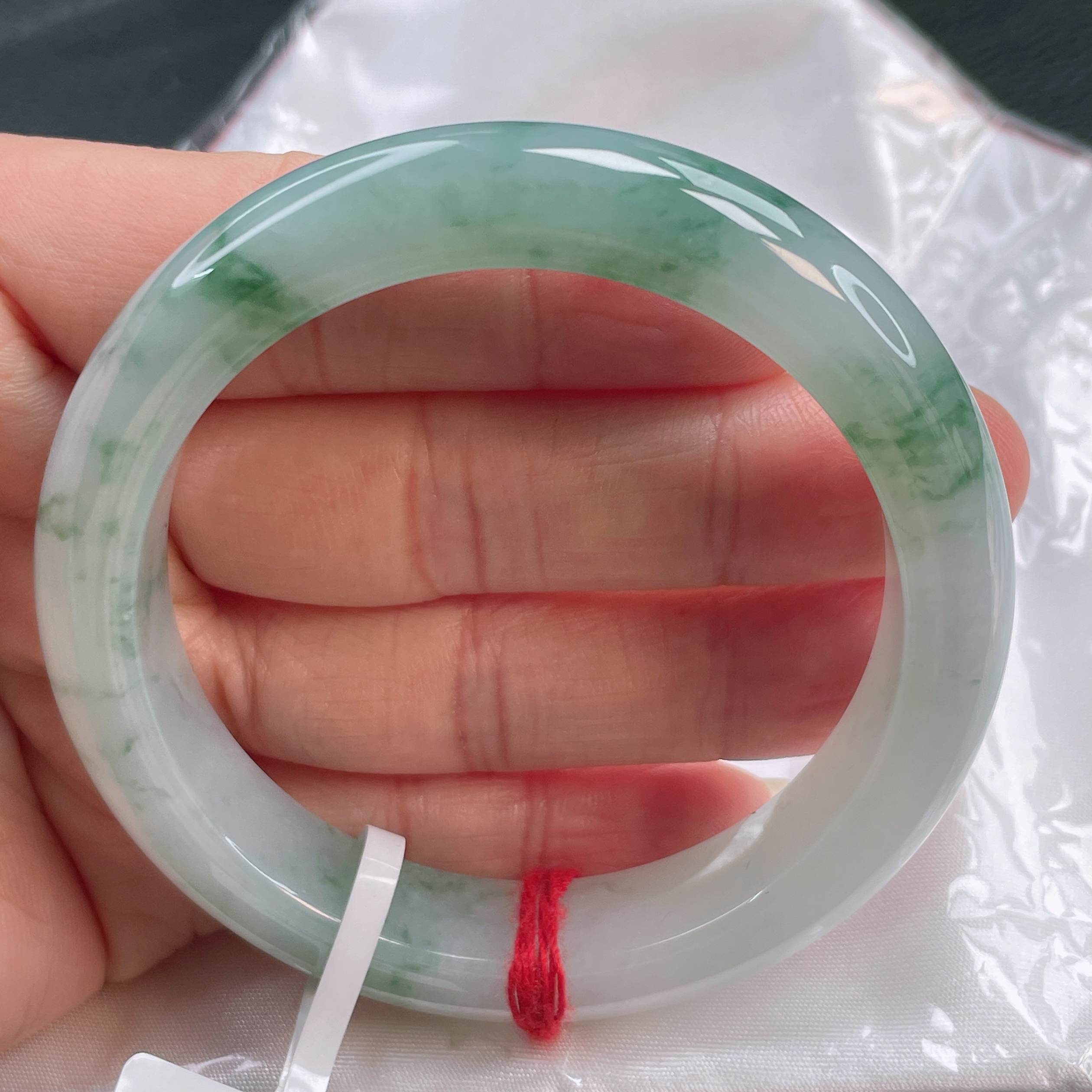 0702缅甸天然A货翡翠手镯53圈冰润飘花手镯时尚百搭少女款精美