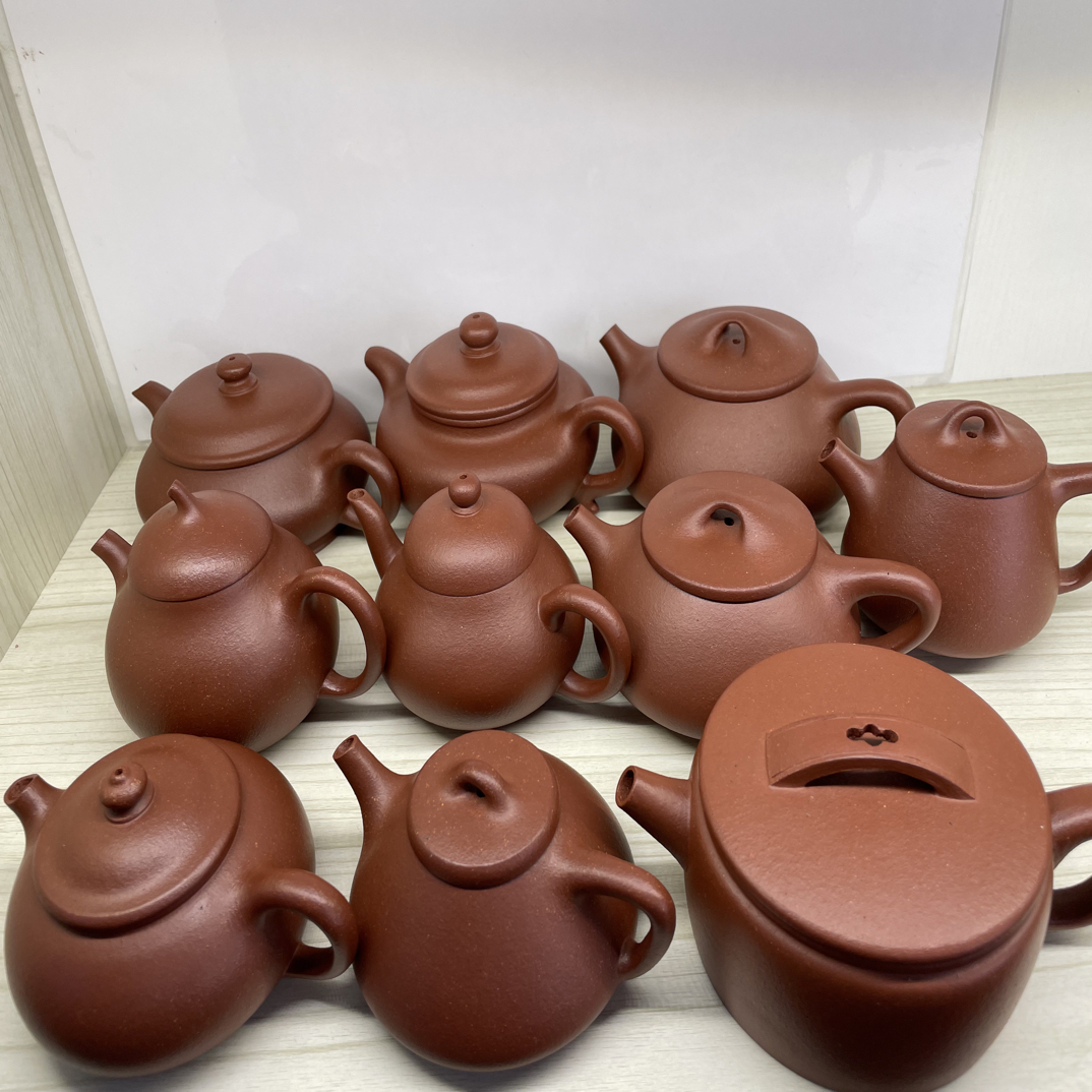 宜兴原矿红降坡紫砂壶容量90毫升-280毫升半手工制作