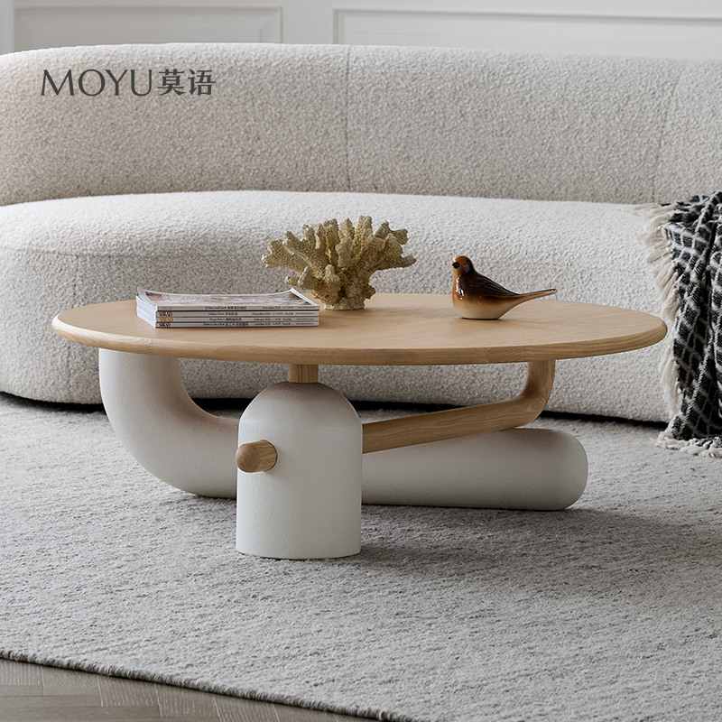 莫语麦兜茶几 原创设计法式奶油风白蜡木原木大小圆茶几