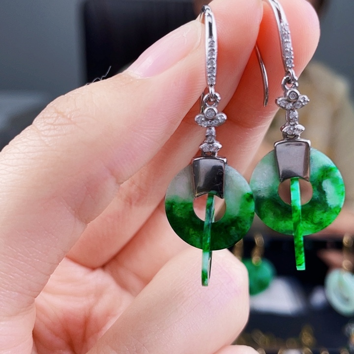 翡翠耳饰银S925镶嵌饰品