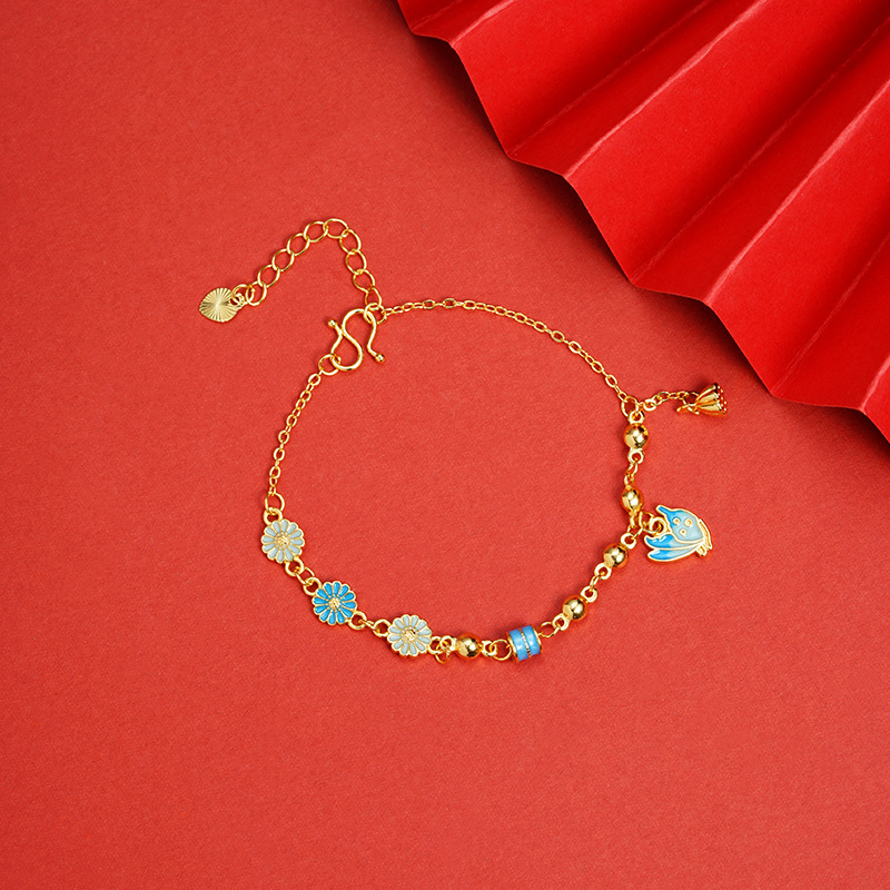铜合金珐琅手链 国潮宫廷风珐琅彩滴油小雏菊蝴蝶古法优雅手链女