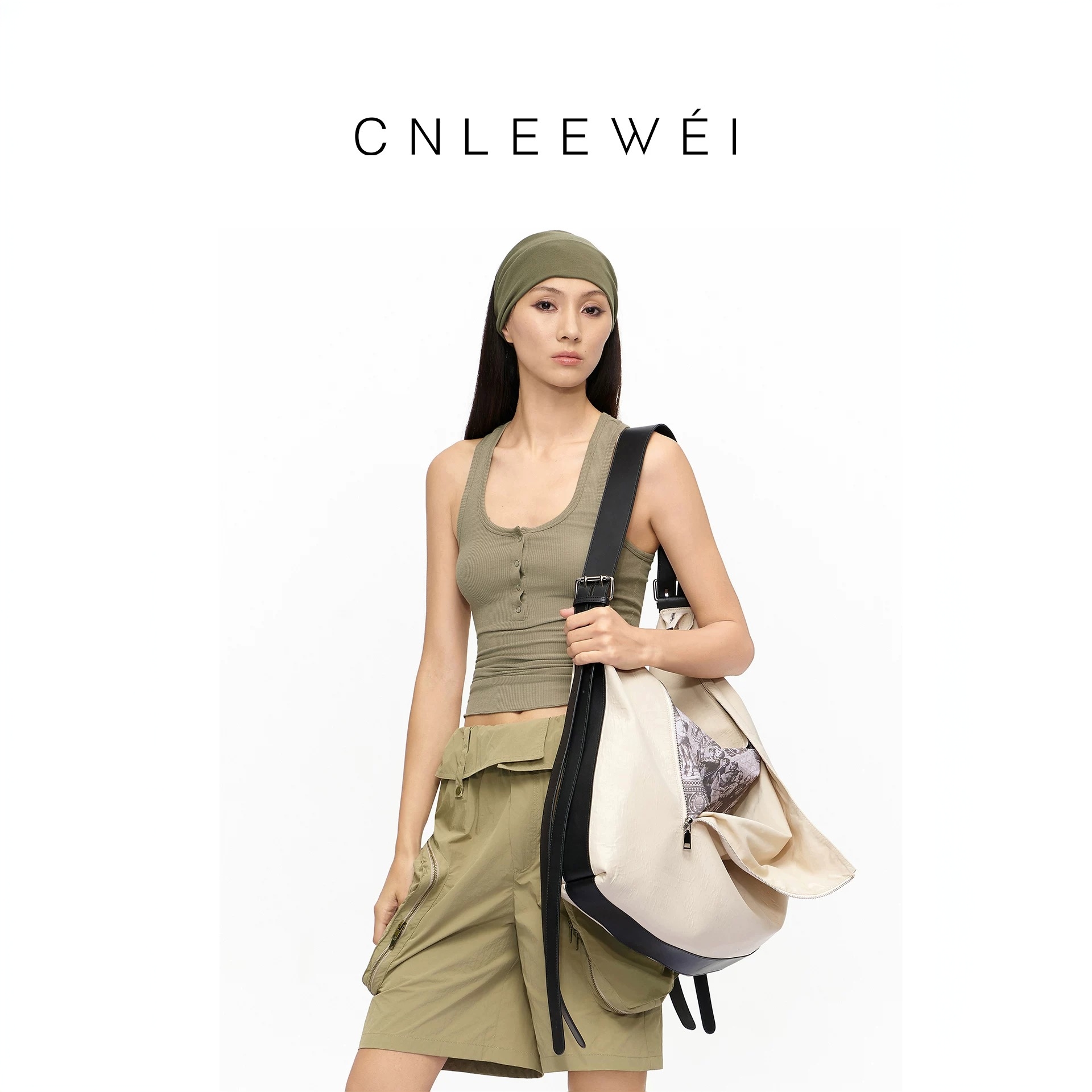 CNLEEWEI 25年秋季新大容量单肩包设计感壁画印花廓形饺子包0300