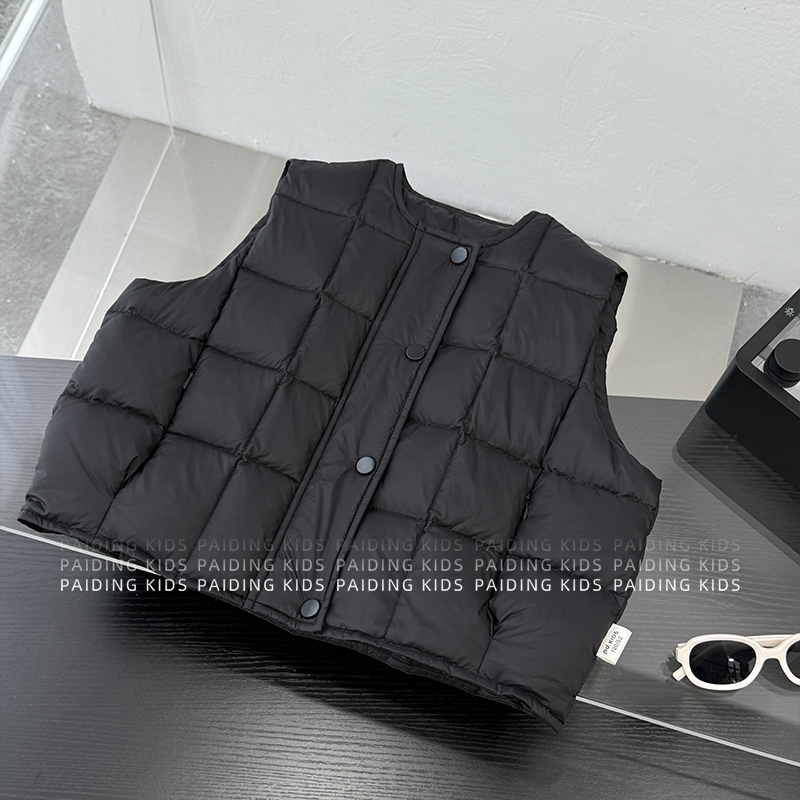 【小饭团】冬装儿童韩版时尚方格纹肌理休闲马甲棉服HCXZ4600