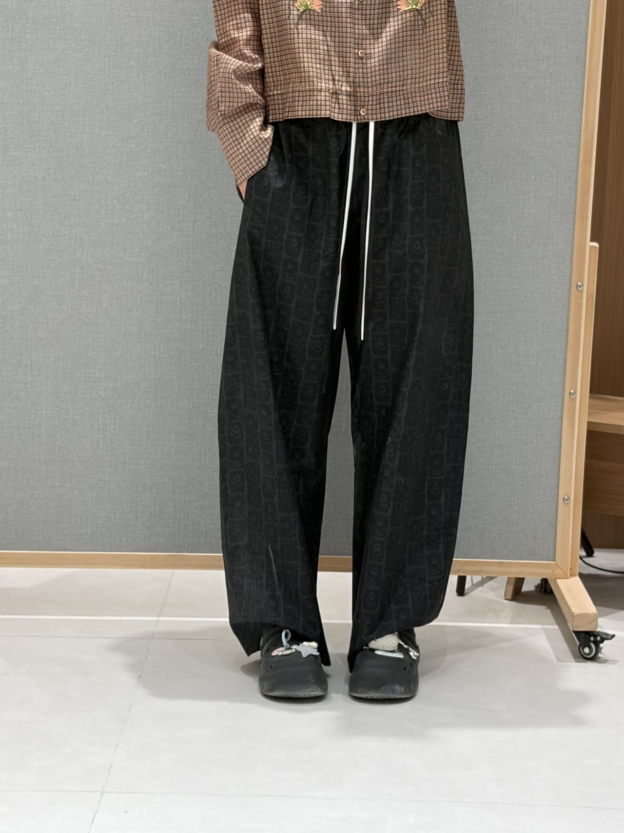 【现货】MMQ复古港风格子暗纹百搭休闲裤阔腿裤水洗休闲裤ins