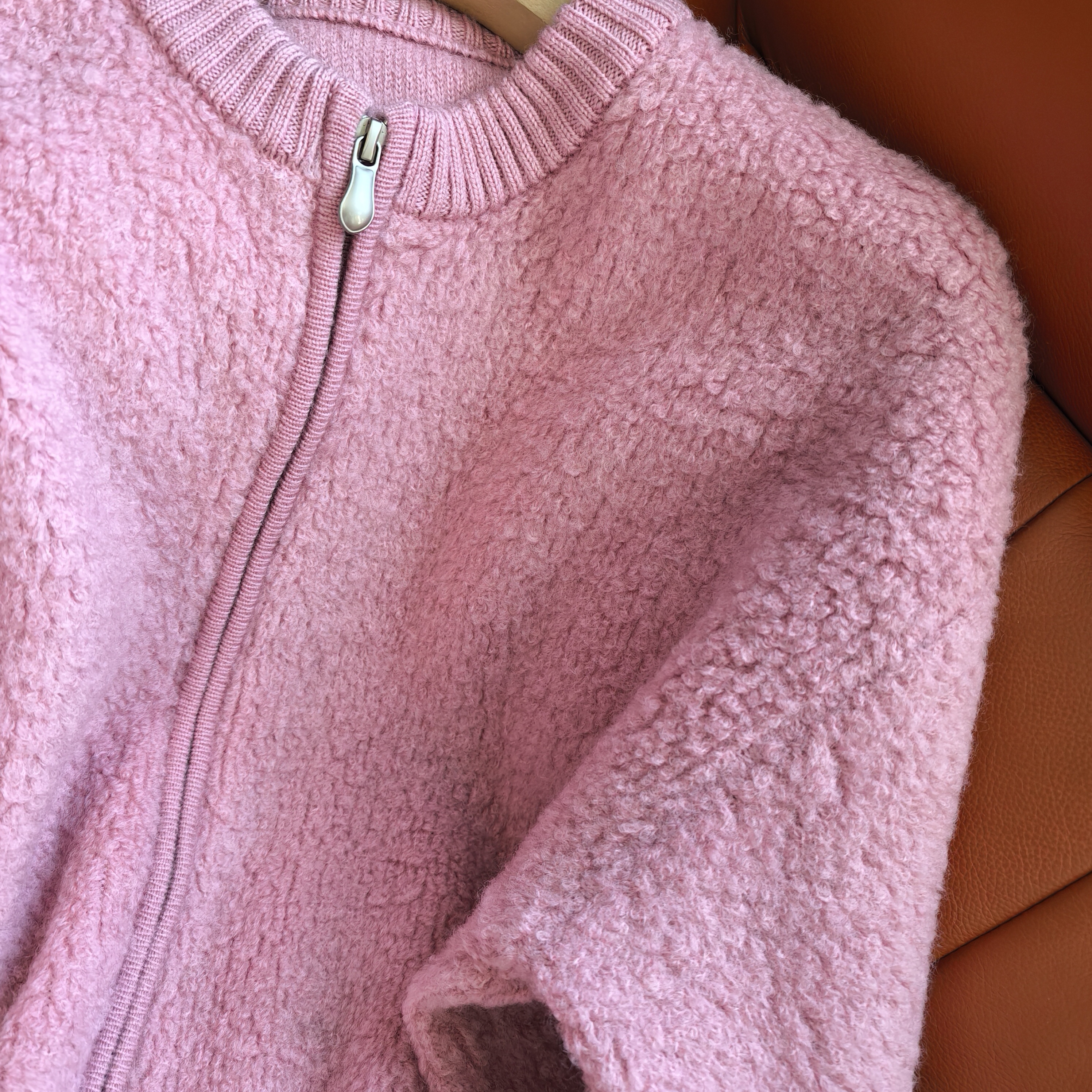 SZSALI 原创纯色拉链开衫羊毛衫外套宽松型厚款长袖秋冬针织衫