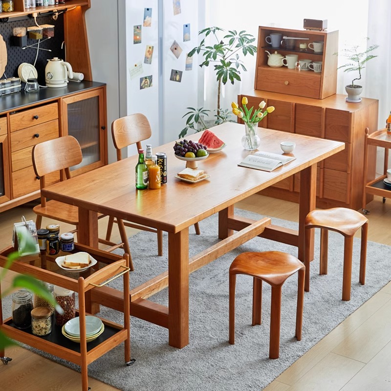 厚面全实木大板桌餐厅客厅樱桃木长餐桌原木大笨饭桌loft莫比恩