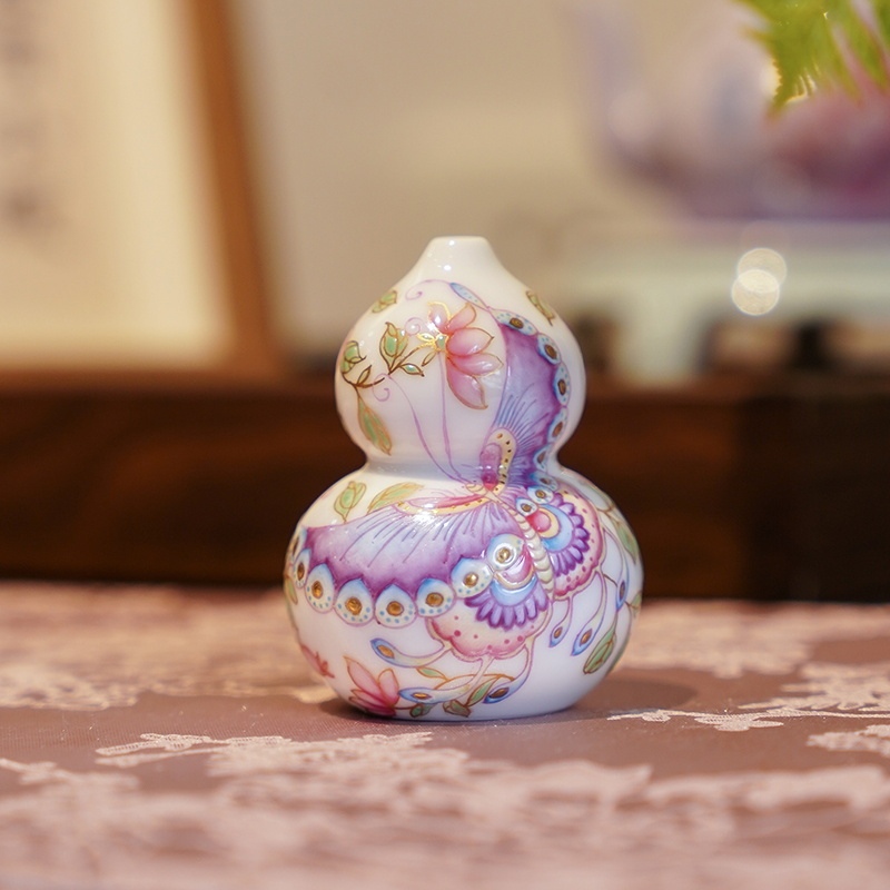 【伴斤茶舍】灵玺贡坊蝴蝶描金葫芦摆件
