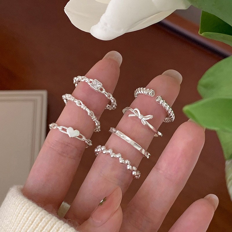 足银戒指 极简女款戒指925纯银小众设计甜心扭纹编织爱心简约指环