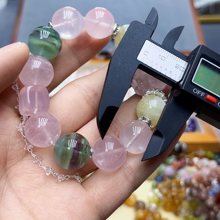 水晶手链银S925镶嵌粉水晶