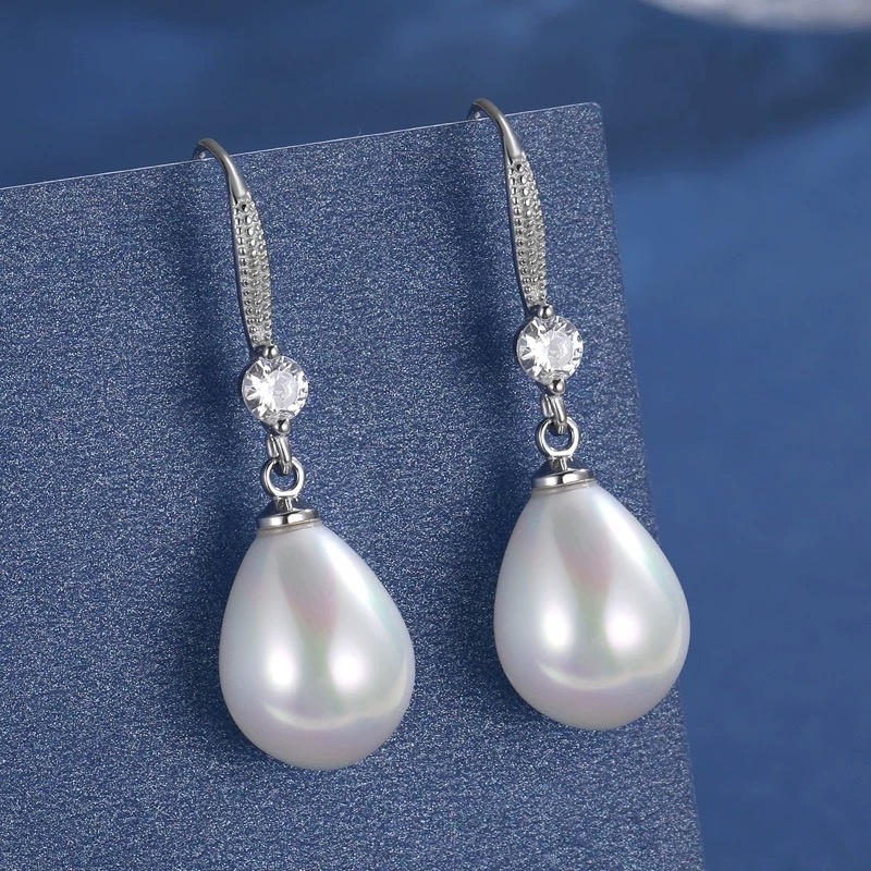 铜合金合成锆石耳饰 [经典水滴]2025夏季满钻银色水滴耳环女1620