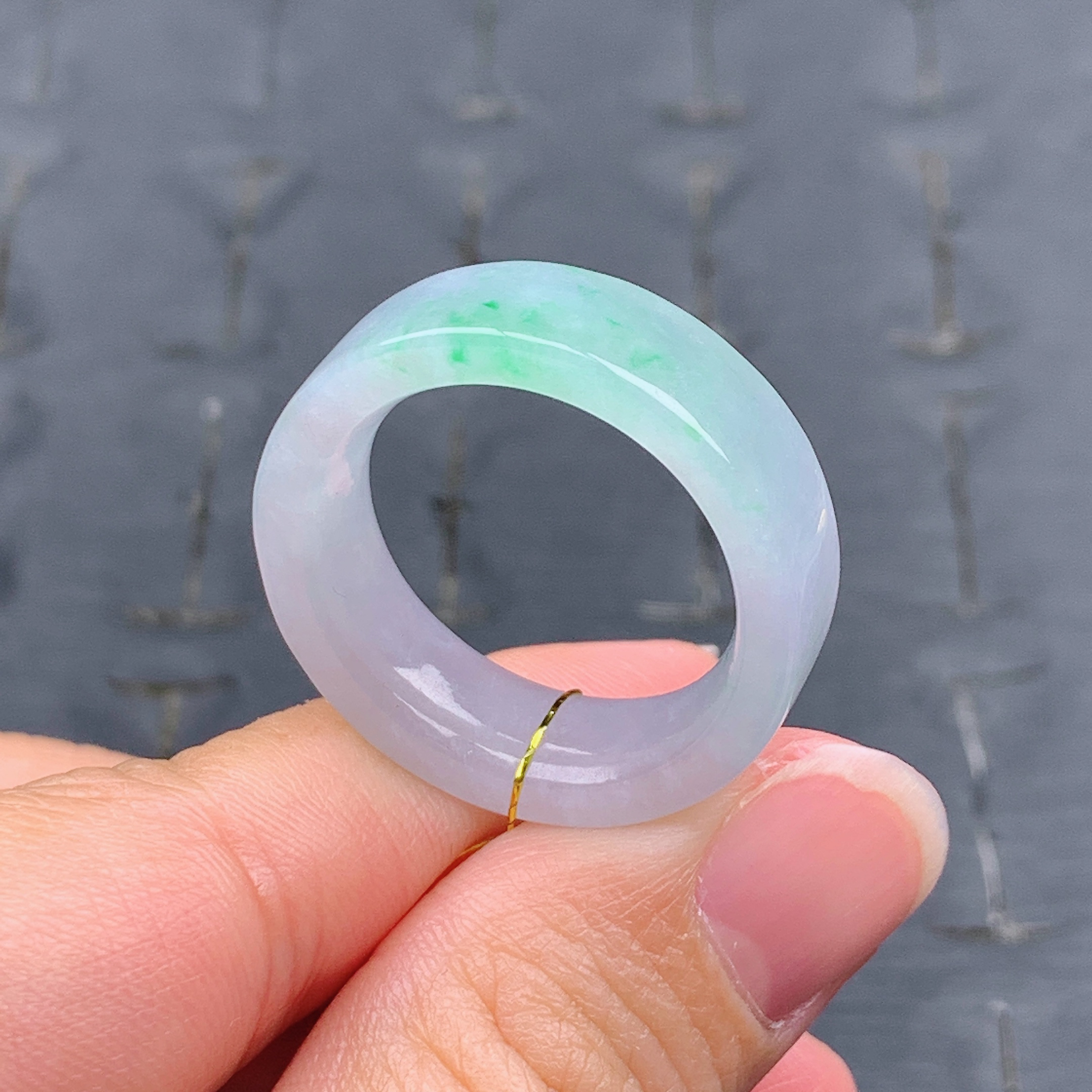 24-25号缅甸天然A货翡翠T557 内径20.5mm 淡紫冰胶阳绿方戒戒指