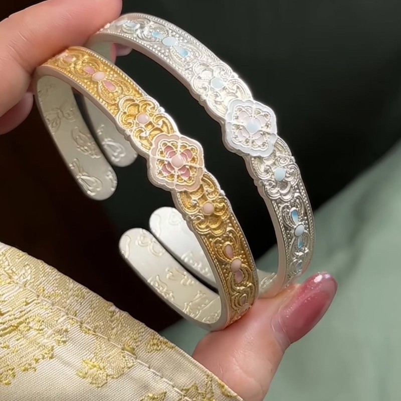 足银手镯 足银26号【花月瑶】足银999实心开口25g