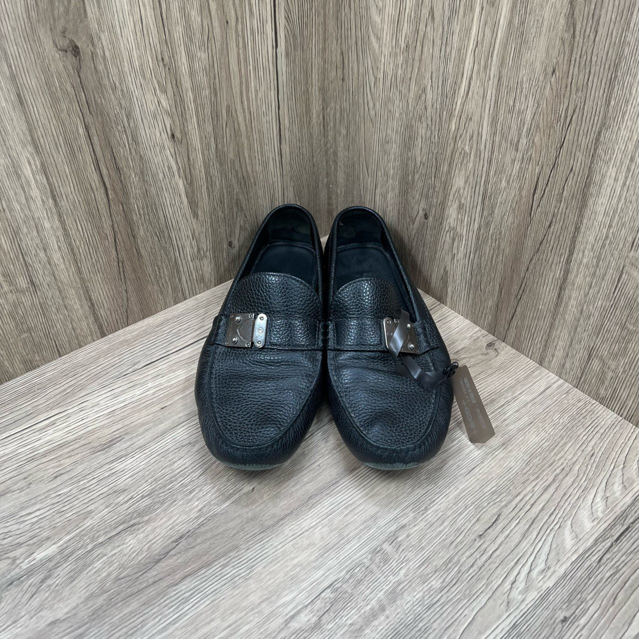 95新 LouisVuitton/路易威登 黑色纹金属logo乐福鞋 43.5码/9新