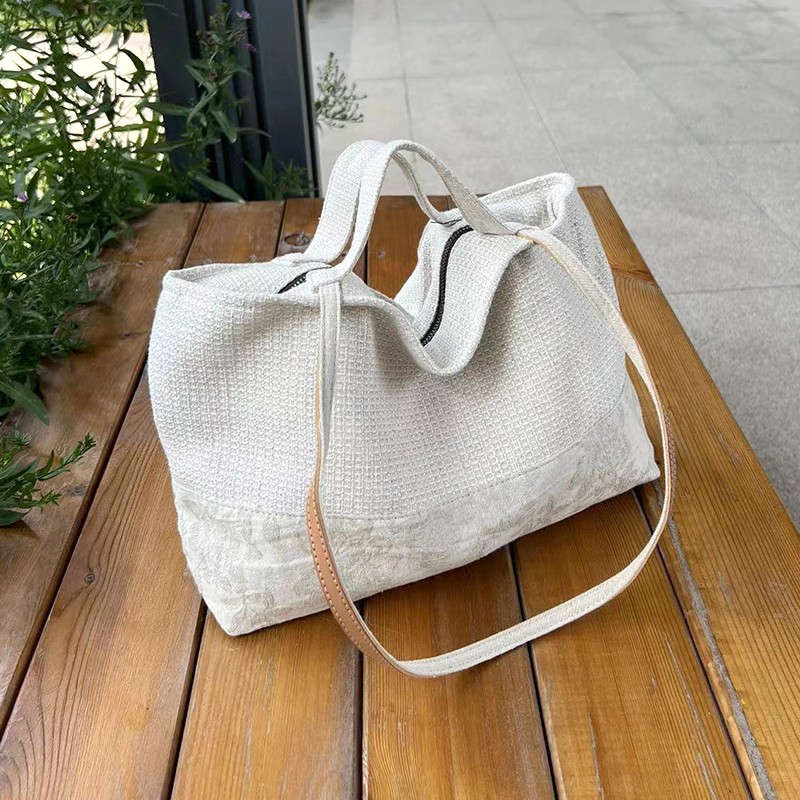 帆布文艺休闲布包简约单肩手提女包庸庸原创百搭大容量棉麻包质感