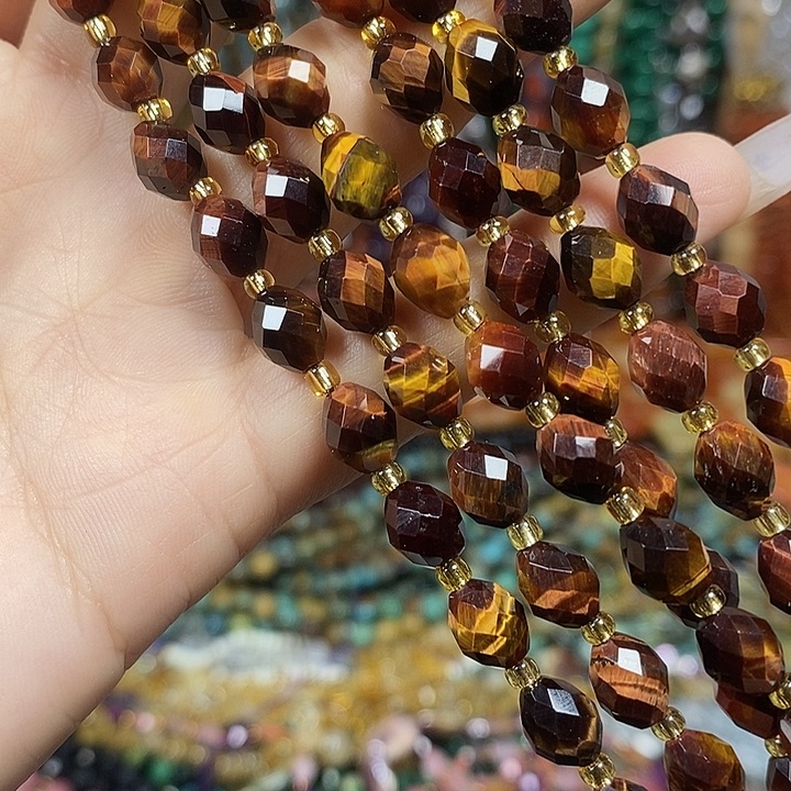 玛瑙/玉髓未镶嵌珠宝半成品A级虎眼米切卡6*8mm一条