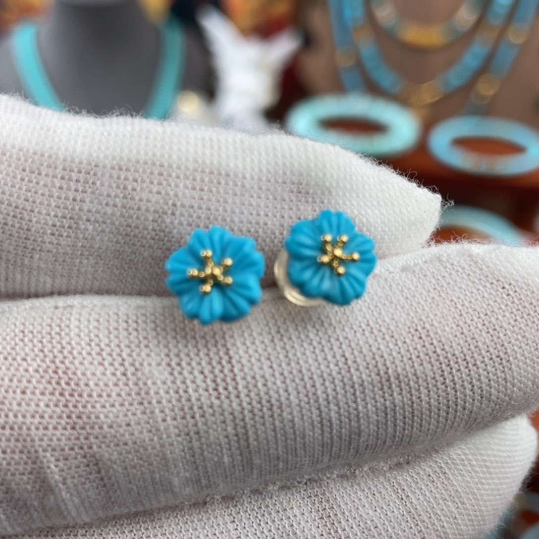 绿松石手链18K金镶嵌高瓷高蓝耳钉